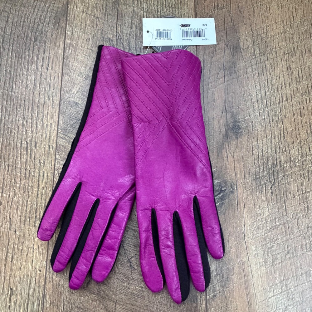 Fownes Brothers Touchpoint Leather Gloves Womens S/M Cuberdon Magenta Black NWT